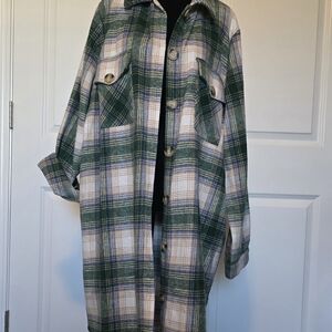 Mittoshop Green and Cream Plaid Utility Jacket